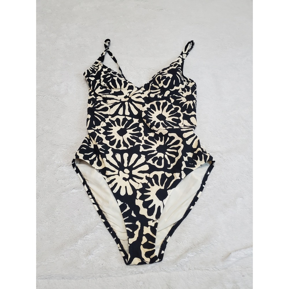 Tory Burch Cream Black Pomelo Floral One Piece Summer Swimsuit Swim Small Luxury